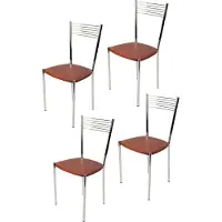 STOCK LINE t m c s Tommychairs - Lot de 4 chaises modernes ELEGANCE pour la cuisine et la salle à manger , structure robuste en acier chromé, assise en bois de couleur cerisier
