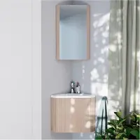 MOB-IN Meuble lave-mains d'angle décor chêne KODA + robinet + armoire miroir