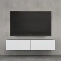 Doporro Meuble TV Bas 140x40,2x30cm Armoire TV Gris Noir Mat + Blanc Mat Table de Télévision Salon avec Portes Meuble TV Suspendu MBTV02