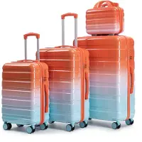 LVHOM Set de 4 valises à coque rigide avec trousse de toilette, set de valises dégradé, trolley 4 roulettes, bagage à main léger pour femmes et filles, rouge