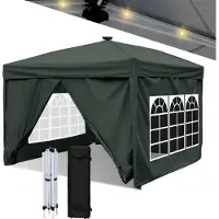 Aopunly 3 x 3m Pavillon Pop Up Tente de jardin pliante, Avec lumière LED solaire avec côtés Protection UV 50+ Pavillons Tentes de réception Tente de réception pour camping jardin mariage plage Gris