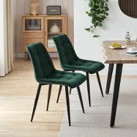 CLIPOP Chaises de salle à manger Lot de 2 Chaises de cuisine rembourrées en velours avec pieds métalliques robustes pour cuisine lounge, vert