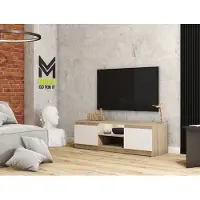 Minio Armoire TV 120 cm DIDI | Lowboard avec éclairage LED Chêne Sonoma / Blanc