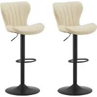 CLIPOP Lot de 2 tabourets réglables en hauteur, chaise pivotante à 360° avec dossier Repose-pieds Chaise de bar en velours,Beige