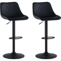CLIPOP Tabouret de bar , lot de 2 tabourets en similicuir, hauteur réglable vintage grillagé, noir