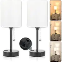 Rosikey 2x Lampe de chevet à intensité variable Led Blanc, Moderne Petite Lampe de Table USB Avec Câble, E27 3 Modes Bedside Lamp pour Table de chevet Lit Chambre à coucher Salon