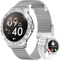 Mc star Montre intelligente pour femmes avec fonction téléphone, 1.32" diamant montre fitness pour femmes pour IOS Android avec moniteur de sommeil, montre cardio, oxygène du sang, cycle menstruel