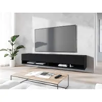 MINIO go for it , Armoire TV, Lowboard "ANNE" 180 cm, Plateau MDF avec motif Herringbone, Suspendu, Debout, Noir Couleur