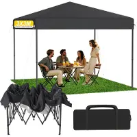 UISEBRT Pavillon pop-up anthracite 3x3 m, pavillon pliable à montage rapide à un seul bouton, imperméable et protection UV, sans panneaux latéraux, sac et piquets inclus