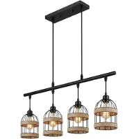 Rosikey Suspension de 80 cm pour table à manger, noire, à 4 ampoules, pour îlots de cuisine et bars, lampe moderne en métal, culot E27, design industriel, style rétro, lampe de salle à manger