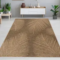 Carpetia Tapis d'intérieur et d'extérieur élégant à motif de feuilles tropicales en beige marron Taille - 60 x 90 cm