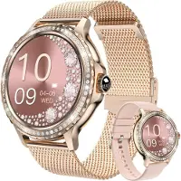 Mc star Smartwatch femme, montre intelligente pour iPhone Android téléphone portable, étanche IP68, avec surveillance du rythme cardiaque/sommeil, tracker fitness avec plusieurs modes sport, femme, or