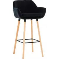 In And OutdoorMatch Tabouret de bar Jamesina Hellen - Noir - Velours - Bois - Design moderne - Structure à 4 pieds - Dossier - Repose-pieds - Pour la cuisine et le bar - Assise rembourrée