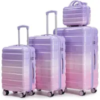 LVHOM Set de 4 valises à coque rigide avec trousse de toilette, set de valises dégradé, trolley 4 roulettes, bagage à main léger pour femmes et filles, violet