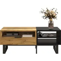 Sweiko Table basse , table de salon avec structure en blocs de couleur, avec compartiments et tiroirs, pieds en métal.