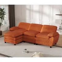 LVHOM Canapé d'angle en L avec fonction sommeil & ottomane amovible - Canapé modulable en tissu, 258cm, canapé-lit pour 3 personnes, Orange