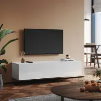 Sonni blanc brillant Armoires TV suspendues 140x40x30cm bois Mural, au sol Armoire basse