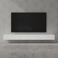 Doporro Meuble TV Bas 300x40,2x30cm Armoire TV Blanc Mat Table de Télévision Salon avec Portes Meuble TV Suspendu MBTV02