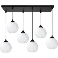 Light11 HOME Suspension Costa noire à 6 ampoules avec boules blanches E27 – élégant plafonnier pour un éclairage intérieur moderne
