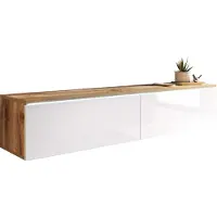 MINIO go for it , armoire TV "DONNA", 140cm, debout, suspendue, avec éclairage LED, chêne Wotan/blanc brillant
