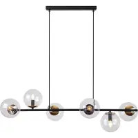 Light11 HOME Suspension Siena noir et or à 6 ampoules – Lampe suspendue moderne avec abat-jour en verre transparent E14 pour salon et salle à manger