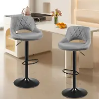 Supfine , ensemble de 2 tabourets de bar, tabourets de comptoir en velours, réglables en hauteur, tabourets de style bistrot, gris clair