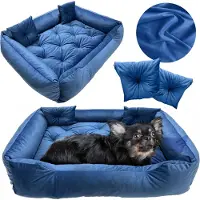 EDANTI Litière pour chien Litière 120X90 Cm Oreillers matelassés Canapé Sofa Playpen Velours Bleu