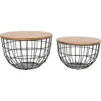 FURNLUX Table basse Avola Beige Et Noir 76cm / Couleur principale : Beige / Dimensions : 76 x 49 x 76 cm