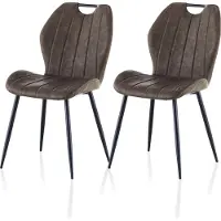 CLIPOP Chaise de salle à manger ,Lot de 2 chaises rembourrées en similicuir, chaises de cuisine rembourrées avec pieds en métal,Marron