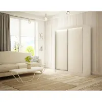 MargaretHadas24 Armoire Saturn 150 cm avec 2 portes coulissantes, tringle à vêtements, penderie, livraison à domicile (couleur : blanc)