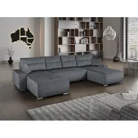 MargaretHadas24 Canapé d'angle en U Mediolan III Fonction couchage Coffre de rangement Livraison à domicile 362 cm ( Paros 06 - gris foncé )
