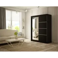 MargaretHadas24 Armoire Padwa 200 cm avec 2 portes coulissantes et miroir, tringle à vêtements, penderie, livraison à domicile (couleur : noir)