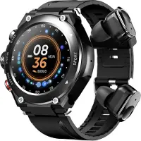 Vislone T92 Smartwatch, écouteurs sans fil, 2 en 1, montre de sport, écran 1,28 pouces, Bluetooth 5.0, avec fonctions de santé, de sport et autres, noir
