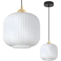 Light11 HOME Suspension Riffle noir et or à 1 ampoule avec abat-jour cylindrique blanc 20 cm E27