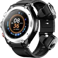 Vislone T92 Smartwatch, écouteurs sans fil, 2 en 1, montre de sport, écran 1,28 pouces, Bluetooth 5.0, avec fonctions de santé, de sport et autres，Argent