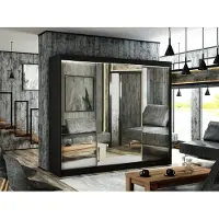MargaretHadas24 Armoire Elsa 250 cm avec 3 portes coulissantes et miroir, tringle à vêtements, penderie, livraison à domicile (couleur : noir)