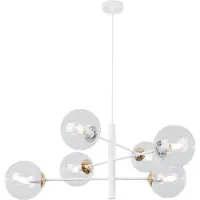 Light11 HOME Lampe à suspendre Vicenza blanc-doré 6 flammes avec abat-jour transparent E14