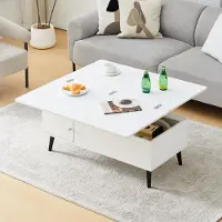 CLIPOP Table basse ,Table basse avec hauteur réglable, 4 en 1 table de salon multifonctions avec espace de rangement,Blanc