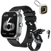 Zelurxx Montre connectée 2-en-1 avec écouteurs Bluetooth – Bracelet d'activité, grand écran, fréquence cardiaque, application, unisexe, gris sidéral