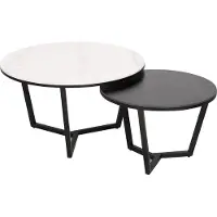 FURNLUX Table basse Modig Marbre Blanc Et Marbre Noir Et Noir 80cm / Couleur principale : Blanc / Dimensions : 80 x 45 x 80 cm