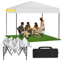 UISEBRT Pavillon pop-up blanc 3 x 3 m, pavillon pliable à montage rapide à l'aide d'un seul bouton, imperméable et protection UV, sans panneaux latéraux, sac et piquets inclus