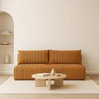 Sofello Petit canapé-lit LUNO Orange – Canapé moderne en velours côtelé pour votre salon, surface de couchage : 204 × 144 cm