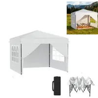 XINZI Pavillon pop-up 2,5 × 2,5 m, pavillon pliable, imperméable et protection UV, montage rapide à l'aide d'un seul bouton, réglable en hauteur sur 3 niveaux, blanc (avec 4 parois latérales)