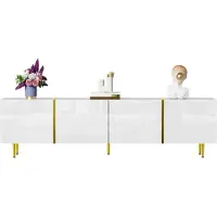 Sweiko Armoire TV haute brillance avec quatre portes, moderne et sobre, en blanc