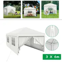 NaiZy Pavillon 3x6m étanche - Tente de réception Pavillon de jardin avec 6 parois latérales Camping Pavillon fixe pour jardin, fête, mariage, blanc