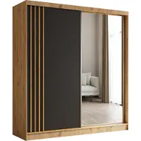 MargaretHadas24 Armoire Neli de 200 cm avec lamelles et miroir, comprenant 2 portes coulissantes Armoire à portes coulissantes (couleur : Artisan, noir, lamelles Artisan)
