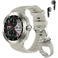 Zelurxx Smartwatch Casque Bluetooth 2-en-1 Montre de fitness Fréquence cardiaque Sommeil Musique TWS NFC Multisport Connexion APP Multilingue Gris