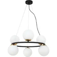 Light11 HOME Suspension Aura noir-doré 6 flammes verre blanc E14