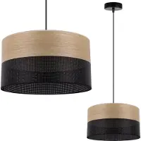 Light11 HOME Lampe À Suspension Unique, Abat-Jour En Plaqué Chêne Doré, 30 Cm