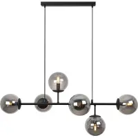 Light11 HOME Plafonnier Siena noir 6 flammes verre gris fumé E14 bras longs